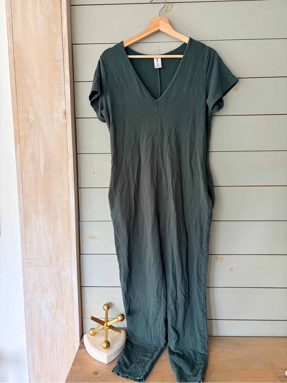 Smash + Tess Dark Green Bamboo V-Neck Jumpsuit Romper Size Small